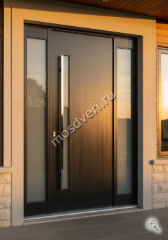 Большая входная дверь в дом коричневого цвета со стеклянной вставкой - купить от производителя Мосдвери Большая входная дверь в дом коричневого цвета со стеклянной вставкой