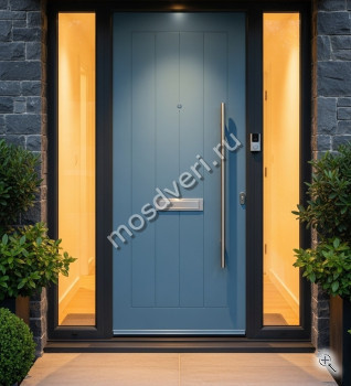 Большая входная дверь в частный дом голубая - купить от производителя Мосдвери Большая входная дверь в частный дом голубая