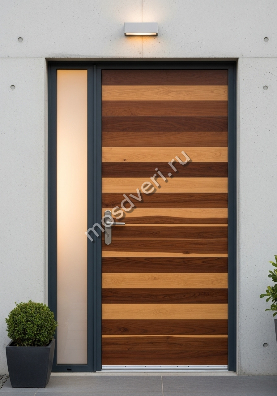 Дизайнерская входная дверь в дом коричневая