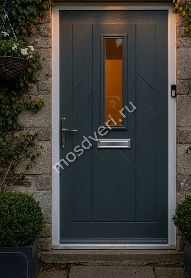 Дизайнерская входная дверь в дом серого цвета