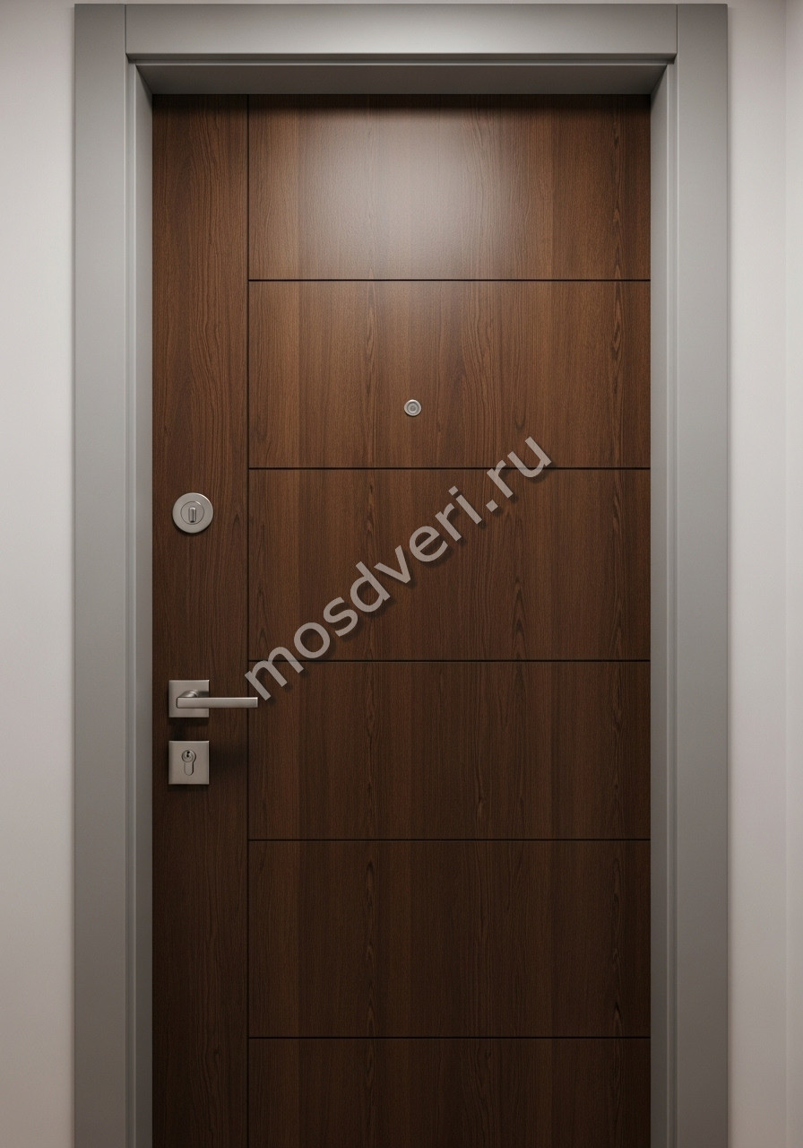 Дизайнерская входная дверь в квартиру коричневая одностворчатая