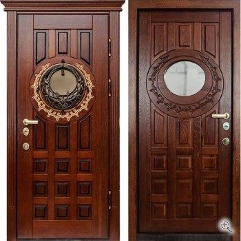 Эксклюзивная металлическая дверь из массива со стеклом и кованым декором - купить от производителя Мосдвери Эксклюзивная металлическая дверь из массива со стеклом и кованым декором